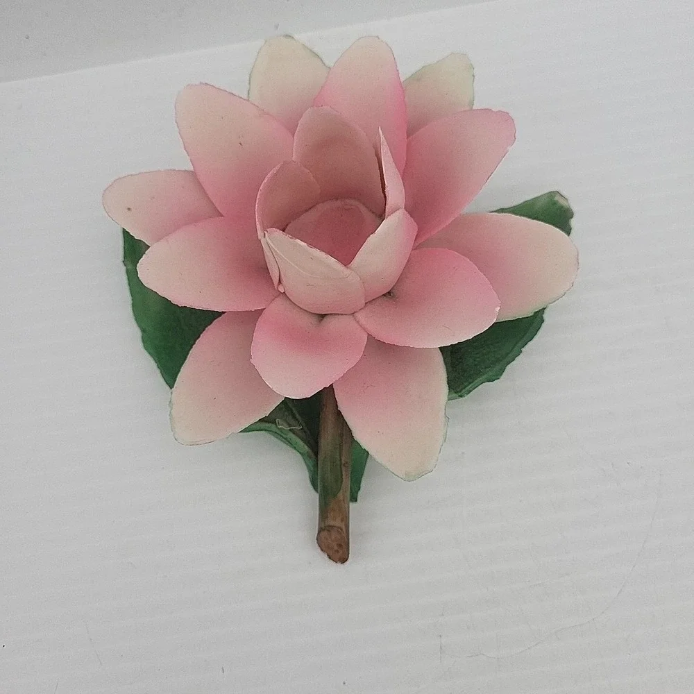Vintage Capodimonte Porcelain Pink‎ Rose Flower Tapered Candle Holder Italy